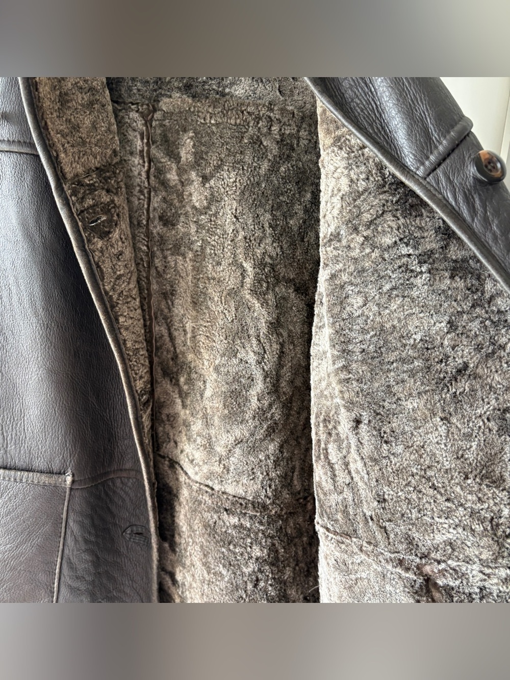 Bod Christensen Shearling Fur Lined Leather Coat Brown Size M - Picture 6 of 13